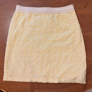Sigrid Olsen 100% Cotton Light Yellow Skirt with White Accents Size 10.